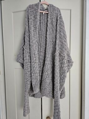 Free People Light Gray Chunky Open-Front Knit Cardigan